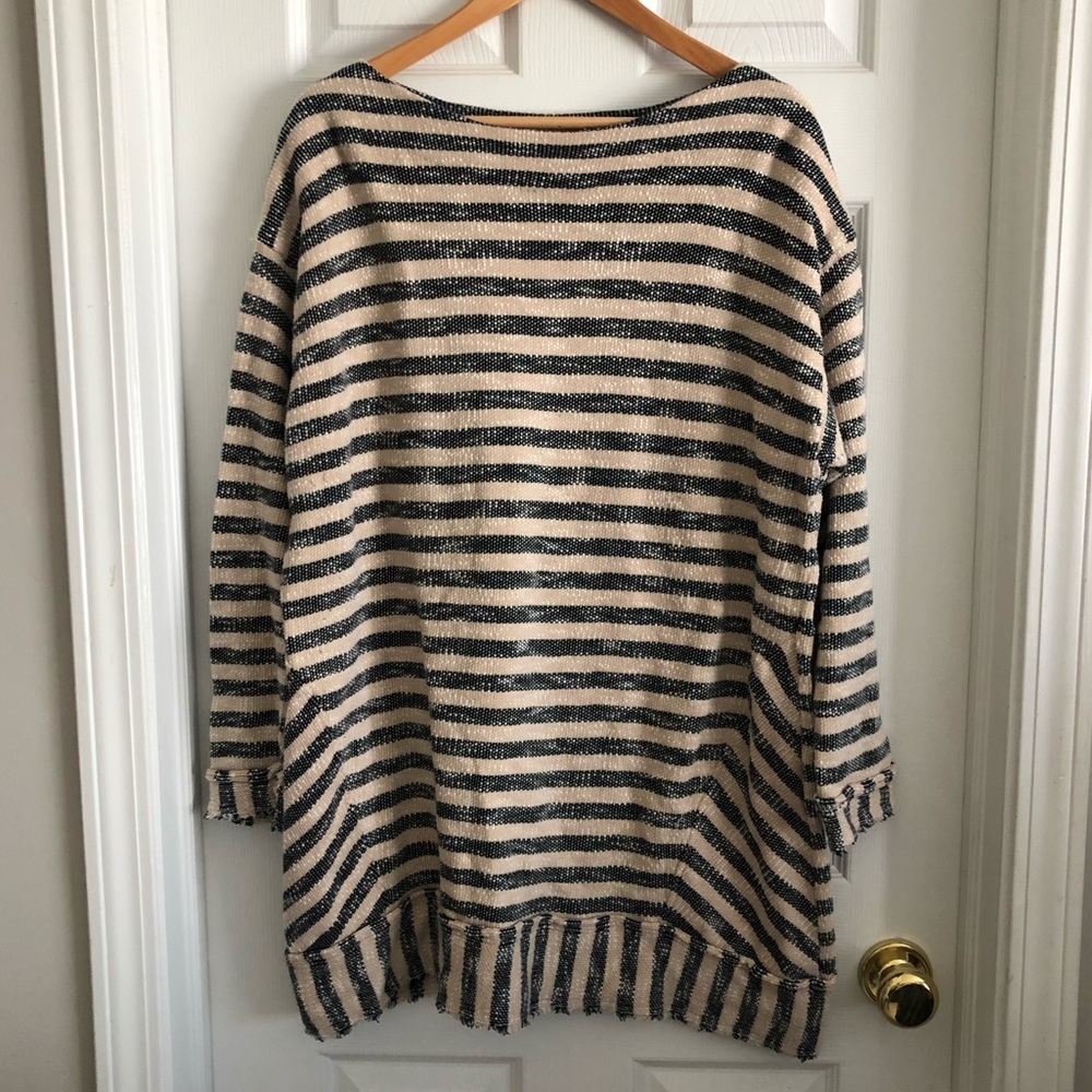 Soft Surroundings Striped Long Sleeve Top - Black and Cream